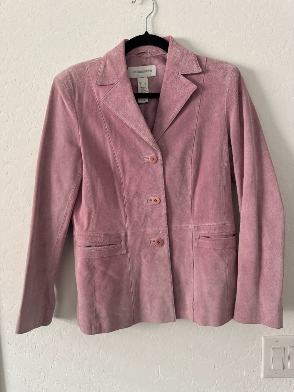 Liz Claiborne Pink Suede Leather Blazer Jacket Womens Small Y2K Career Chic - Picture 2 of 13